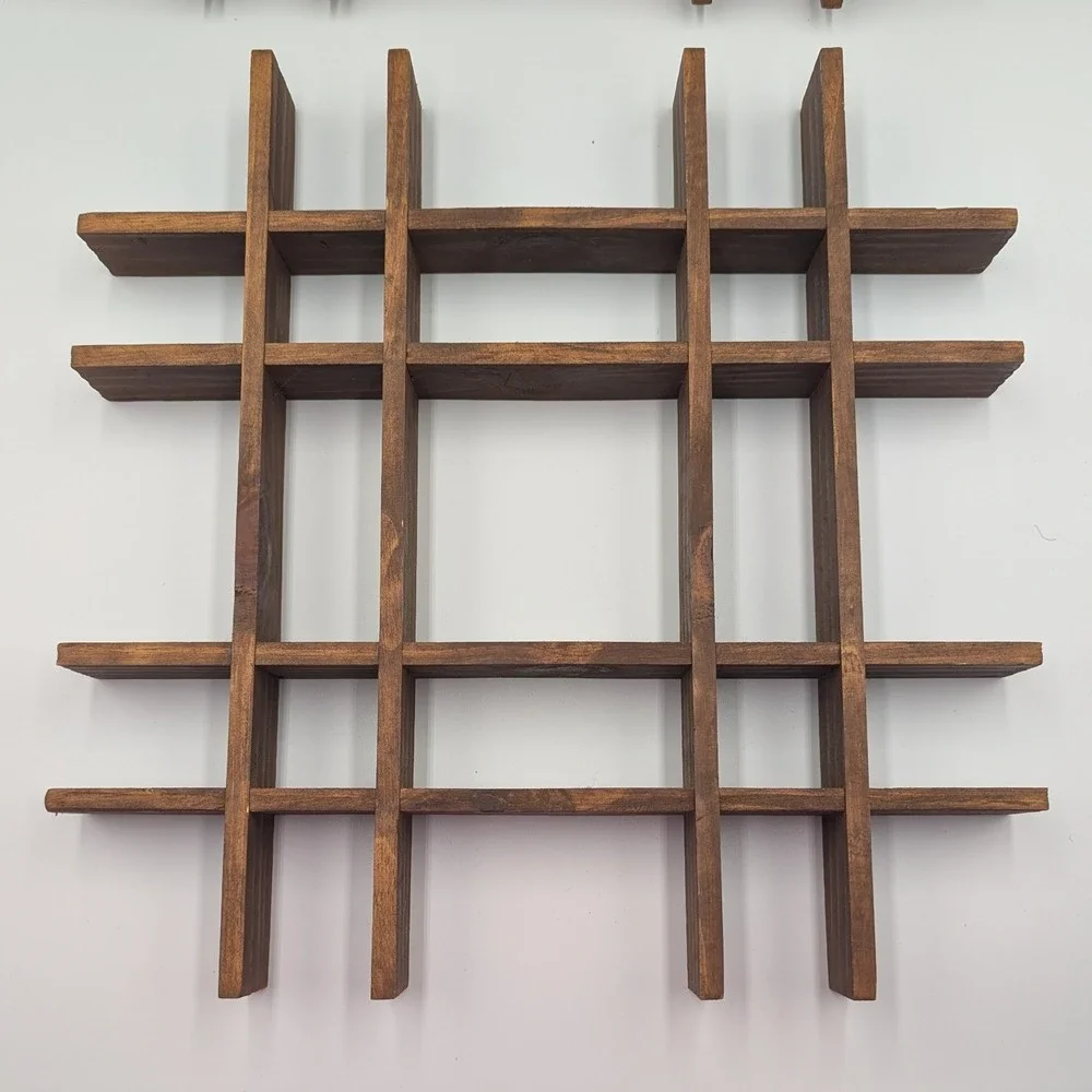 3 Wooden Shadow Box Shelf Brown Grid Wall Display 13.5